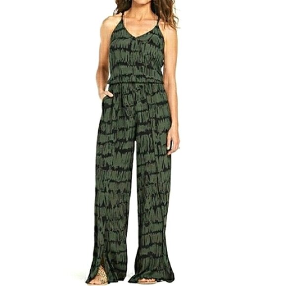 Evereve Anama Womens Zane Split Leg Jumpsuit Olive Green Racer Back size XS - Picture 1 of 15